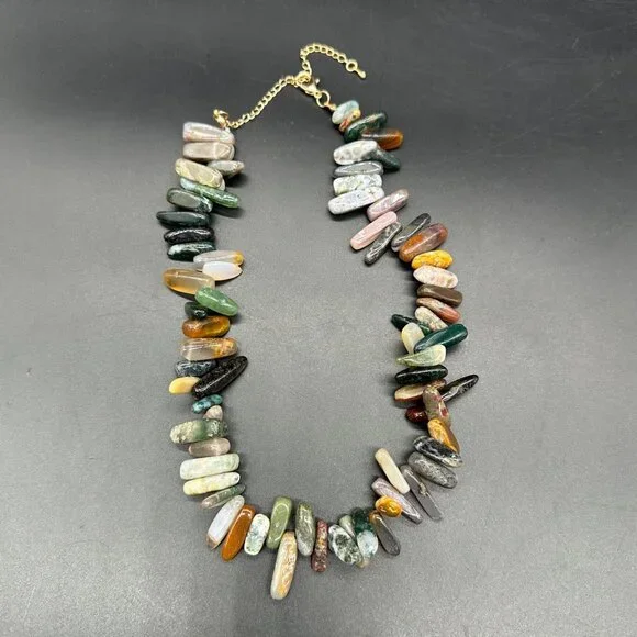 Natural Stone Beaded Necklace Adjustable Length Multi Color Southwestern Boho - Picture 4 of 6